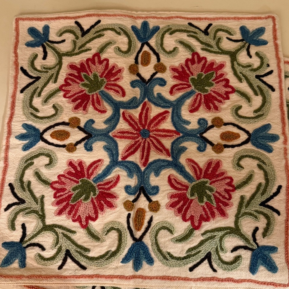 Floral Embroidered Cushion Cover